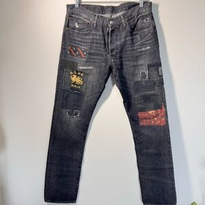 Ralph Lauren Varick Jeans Patch Slim Straight Size Men 34X32 embroidered Black